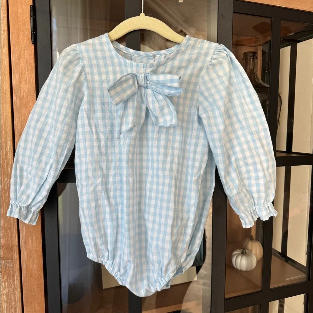 TBCC Beaufort Bonnet Company Bow bubble romper onesie gingham beatrice toddler